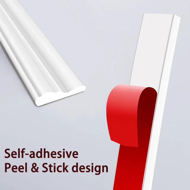 Alt view image 3 of 6 - 20 Ft x 1.1' Wall Decoration Molding Trim, White Self-Adhesive 3D Chair Rail Panel Molding, Flexible DIY Wall Trim for Mirror, Window Frame and Home Decoration