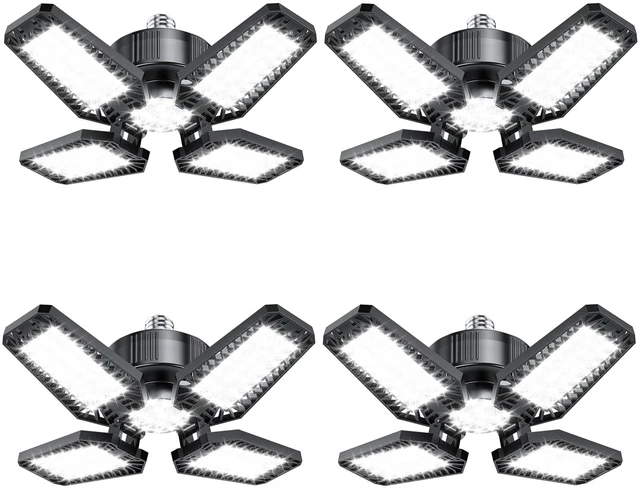 Main image of Garage Lights 4 Pack 120W, 12000LM LED Garage Lights with 4+1 Deformable Panels 6500K Screw in LED Shop Lighting for Workshop, Basement Support E26/E27