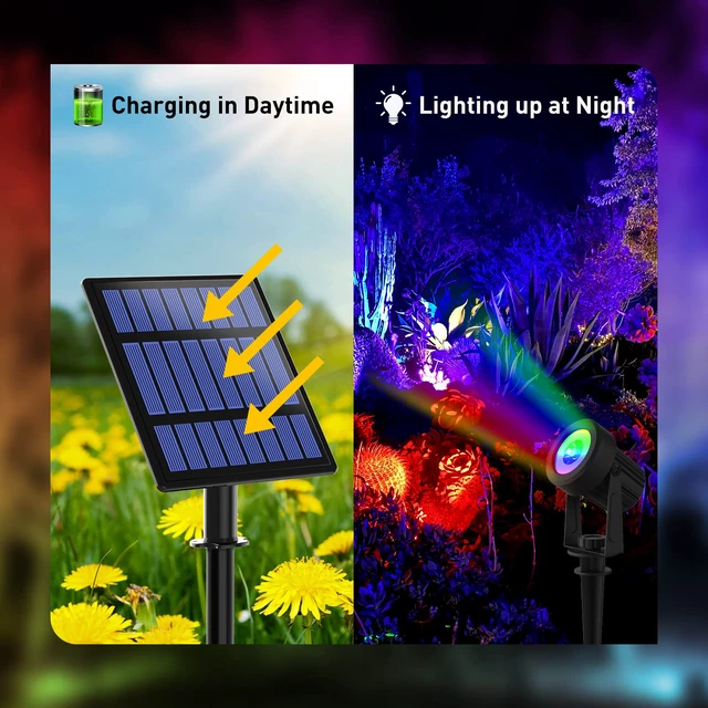 Alt view image 3 of 7 - RGB Solar Spot Lights Outdoor Color Changing Landscape Spotlights for Flag Patio Pathway Yard Garden Halloween Christmas