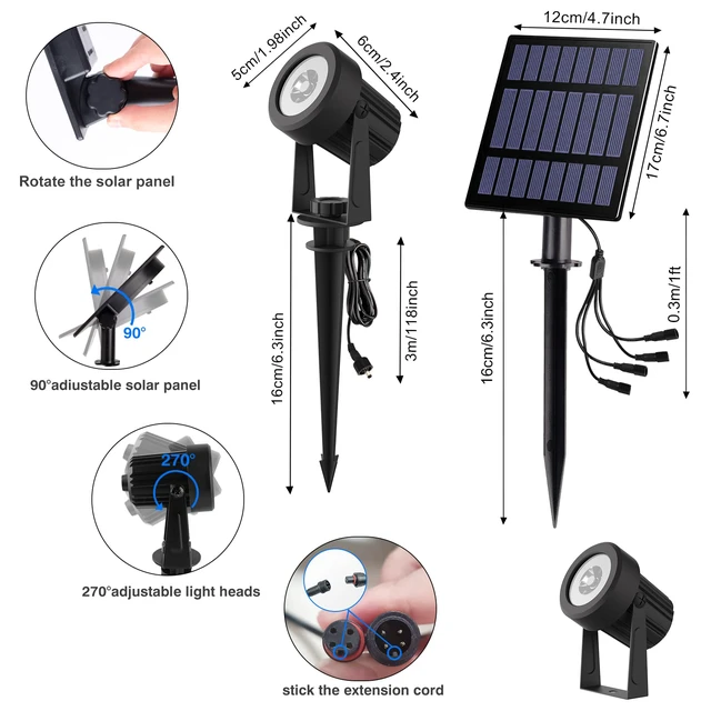 Alt view image 4 of 7 - RGB Solar Spot Lights Outdoor Color Changing Landscape Spotlights for Flag Patio Pathway Yard Garden Halloween Christmas