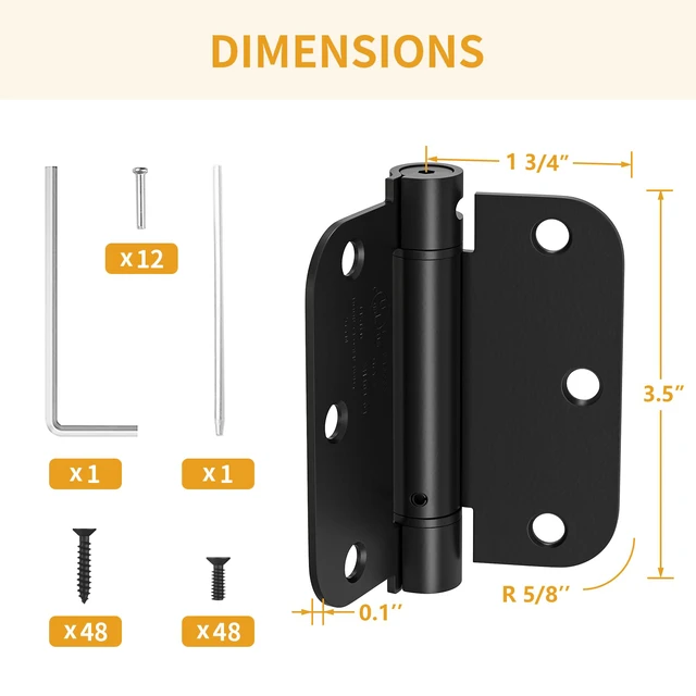 Alt view image 2 of 7 - 6 Pack Self Closing Door Hinges 3.5 Inch, Matte Black Spring Loaded Hinges with 5/8'' Radius Corners, Adjustable Tension for Garage, Front Door, for Left and Right Hand Door, UL Listed