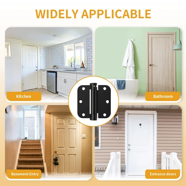 Alt view image 6 of 7 - 6 Pack Self Closing Door Hinges 3.5 Inch, Matte Black Spring Loaded Hinges with 5/8'' Radius Corners, Adjustable Tension for Garage, Front Door, for Left and Right Hand Door, UL Listed