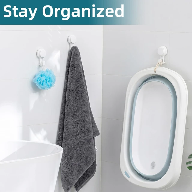 Alt view image 2 of 7 - 4 Pack Upgraded Suction Cup Hook with Visible Safety Indicator, White Powerful Suction, No-Drill Shower Hooks for Towels, Loofahs, Robes, 1 Sec Installation, Waterproof, Removable Bathroom Hanger