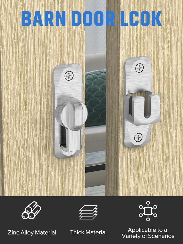 Alt view image 2 of 7 - 90/180 Degree Flip Barn Door Lock, Sliding Door Latch, Silver-4PC Protect Privacy - Security Lock, Small Gate Latches Hardware for Barn, Garden, Bathroom, Cabinet, Window
