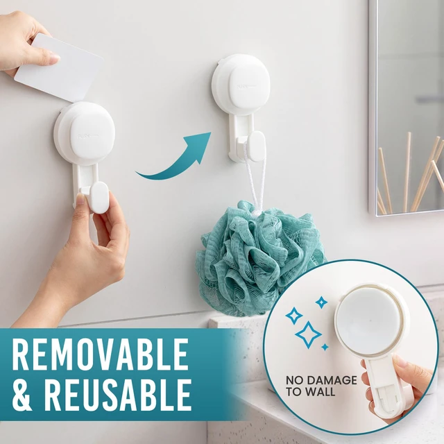 Alt view image 5 of 7 - 4 Pack Upgraded Suction Cup Hook with Visible Safety Indicator, White Powerful Suction, No-Drill Shower Hooks for Towels, Loofahs, Robes, 1 Sec Installation, Waterproof, Removable Bathroom Hanger