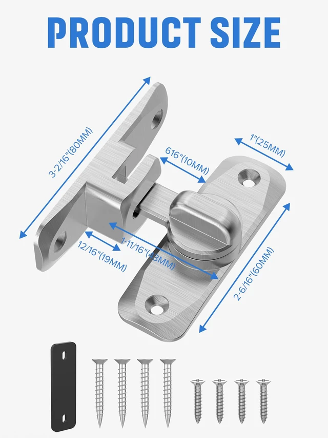 Alt view image 4 of 7 - 90/180 Degree Flip Barn Door Lock, Sliding Door Latch, Silver-4PC Protect Privacy - Security Lock, Small Gate Latches Hardware for Barn, Garden, Bathroom, Cabinet, Window