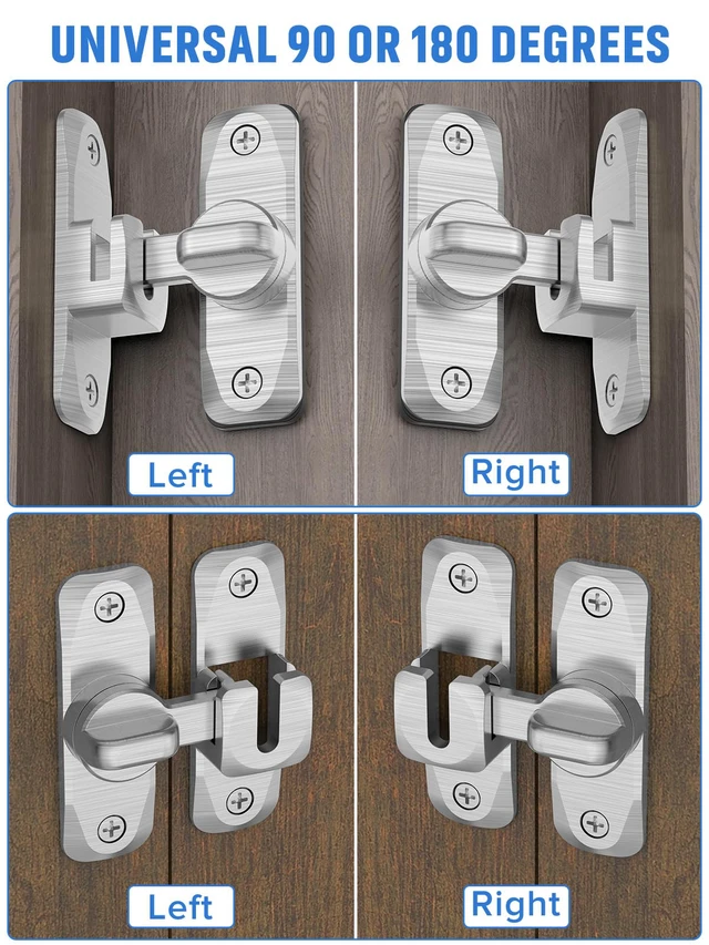 Alt view image 6 of 7 - 90/180 Degree Flip Barn Door Lock, Sliding Door Latch, Silver-4PC Protect Privacy - Security Lock, Small Gate Latches Hardware for Barn, Garden, Bathroom, Cabinet, Window