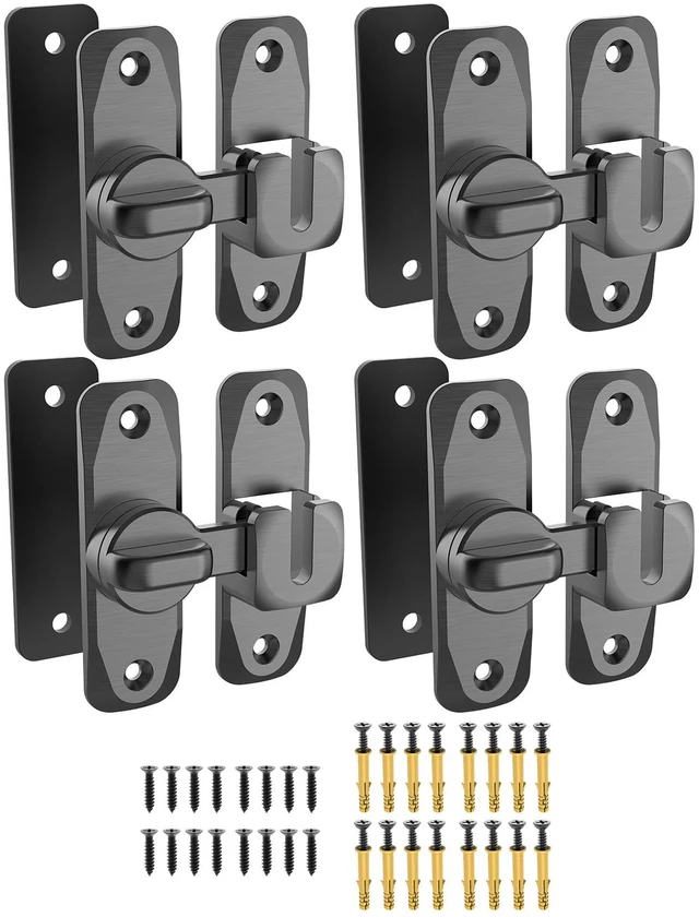 Main image of 90/180 Degree Flip Barn Door Lock, Sliding Door Latch, Grey-4PCS Protect Privacy - Security Lock, Small Gate Latches Hardware for Barn, Garden, Bathroom, Cabinet, Window