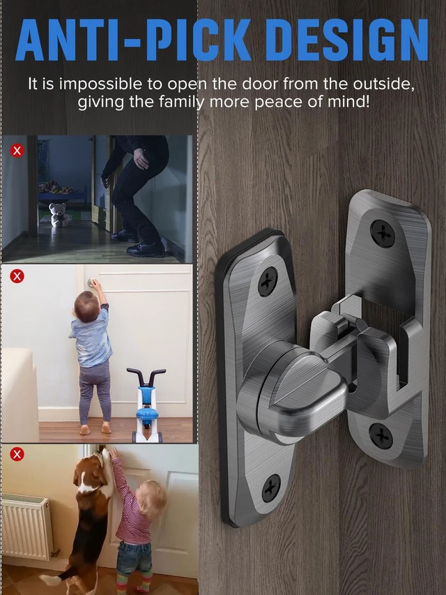 Alt view image 3 of 7 - 90/180 Degree Flip Barn Door Lock, Sliding Door Latch, Grey-4PCS Protect Privacy - Security Lock, Small Gate Latches Hardware for Barn, Garden, Bathroom, Cabinet, Window