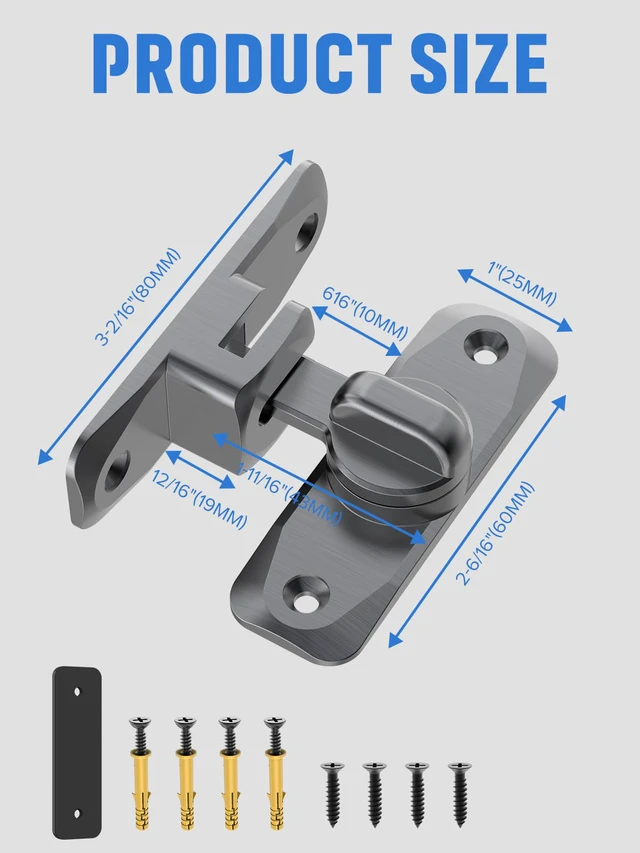 Alt view image 4 of 7 - 90/180 Degree Flip Barn Door Lock, Sliding Door Latch, Grey-4PCS Protect Privacy - Security Lock, Small Gate Latches Hardware for Barn, Garden, Bathroom, Cabinet, Window