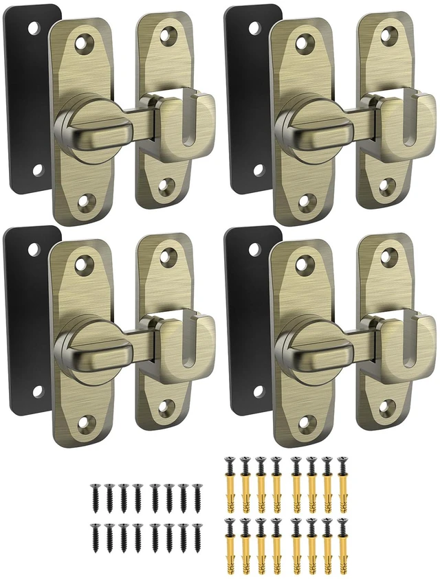 Main image of 90/180 Degree Flip Barn Door Lock, Sliding Door Latch, Bronze-4PCS Protect Privacy - Security Lock, Small Gate Latches Hardware for Barn, Garden, Bathroom, Cabinet, Window