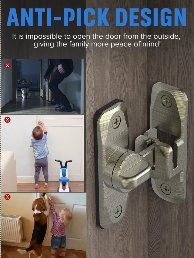 Alt view image 3 of 7 - 90/180 Degree Flip Barn Door Lock, Sliding Door Latch, Bronze-4PCS Protect Privacy - Security Lock, Small Gate Latches Hardware for Barn, Garden, Bathroom, Cabinet, Window