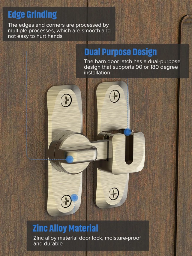 Alt view image 5 of 7 - 90/180 Degree Flip Barn Door Lock, Sliding Door Latch, Bronze-4PCS Protect Privacy - Security Lock, Small Gate Latches Hardware for Barn, Garden, Bathroom, Cabinet, Window