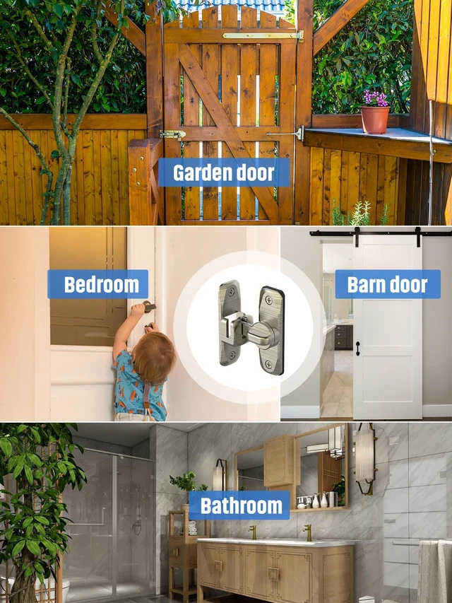 Alt view image 7 of 7 - 90/180 Degree Flip Barn Door Lock, Sliding Door Latch, Bronze-4PCS Protect Privacy - Security Lock, Small Gate Latches Hardware for Barn, Garden, Bathroom, Cabinet, Window