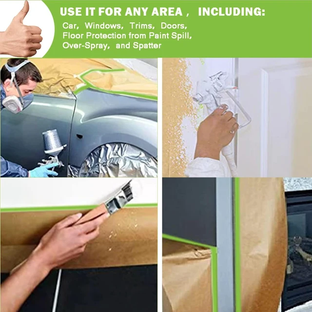 Alt view image 6 of 7 - 9 Rolls Pre-Taped Masking Paper for Painting and 4 Rolls Masking Tape Set -18 inch x 50 feet Tape and Drape for Painting, Painters Paper for Automotive Paint Masking, Floor Protection,Wall Covering