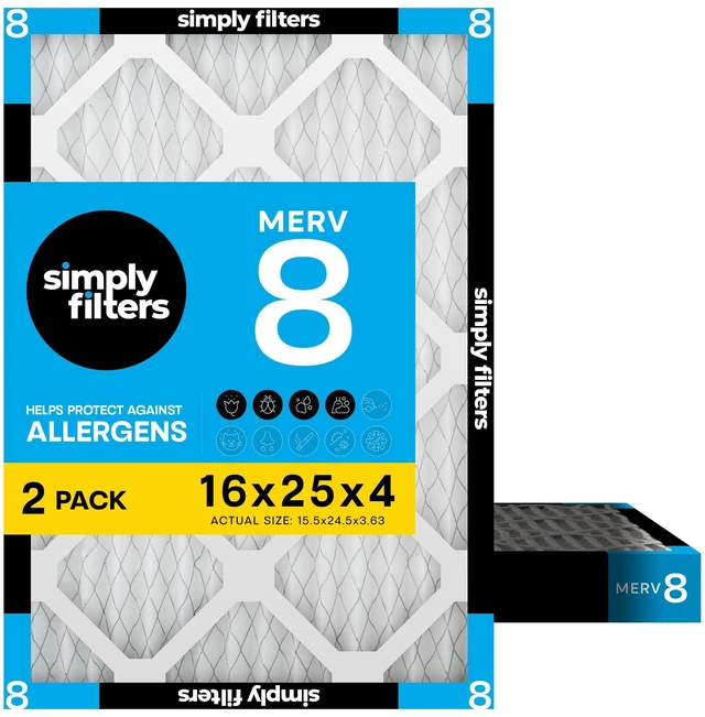 Main image of 16x25x4 Air Filter MERV 8, 2 Pack, For Home AC Furnace & HVAC (Actual Size: 15.5"x24.5"x3.63") DUST Pet&Allergy Control