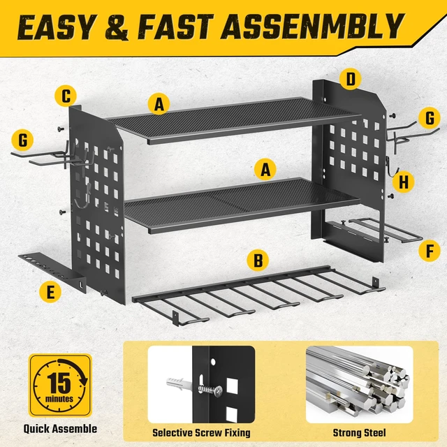 Alt view image 4 of 7 - Power Tool Organizer, Wall Mount Garage Tools Storage Rack, Black Metal Tool Storage Rack with 4 Drill Holders, Heavy Duty Power Tool Shelf for Garage,Warehouse,Workshop, Gift for Men,Husband