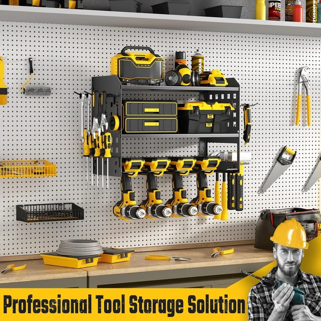 Alt view image 7 of 7 - Power Tool Organizer, Wall Mount Garage Tools Storage Rack, Black Metal Tool Storage Rack with 4 Drill Holders, Heavy Duty Power Tool Shelf for Garage,Warehouse,Workshop, Gift for Men,Husband