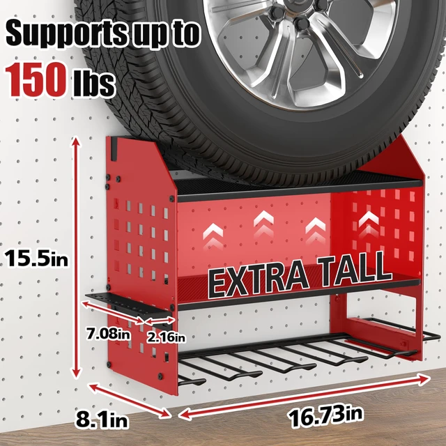 Alt view image 6 of 7 - Power Tool Organizer Wall Mount with Charging Station,3 Layer, Red Metal Tool Storage Rack with 4 Drill Holders, Heavy Duty Power Tool Shelf for Garage,Warehouse,Workshop, Gift for Men,Husband