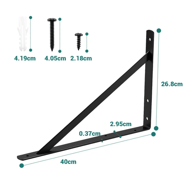 Alt view image 5 of 6 - 16x10 Inch Heavy Duty Shelf Brackets, Black 6 Pack 600lbs Capacity, Reinforced Metal L Supports with Screws, Garage Storage/Workshop Shelves/Basement and DIY Projects