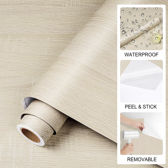 Alt view image 2 of 7 - Oak Wood Wallpaper Peel and Stick Light Wooden Contact Paper Removable Textured Light Wood Cabinet Vinyl Wrap for Countertops Kitchen Cabinets Table Vanity Shelves Furniture 15.8" x 276"
