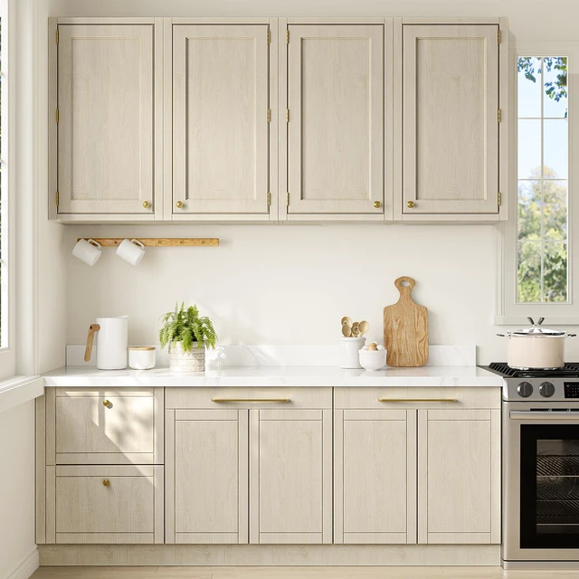 Alt view image 3 of 7 - Oak Wood Wallpaper Peel and Stick Light Wooden Contact Paper Removable Textured Light Wood Cabinet Vinyl Wrap for Countertops Kitchen Cabinets Table Vanity Shelves Furniture 15.8" x 276"