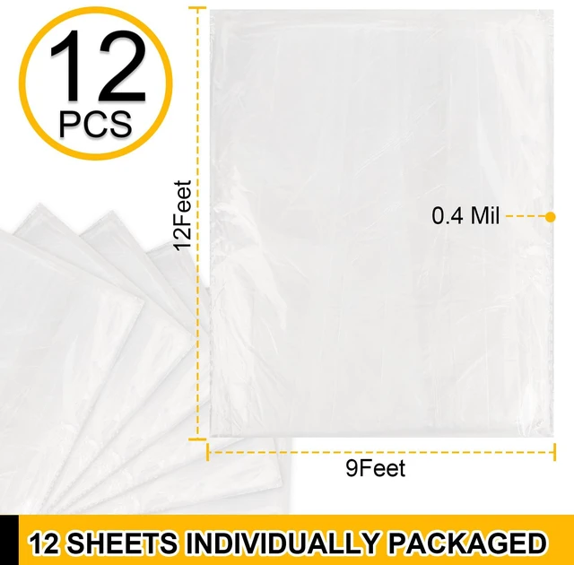 Alt view image 2 of 6 - 12 Pack Plastic Drop Cloth, 9x12 Ft Plastic Sheeting for Painting Dust-Proof Tear-Resistant Painters Plastics Tarp Cloth for Furniture Floor Sofa Protector Cover Durable & Thick