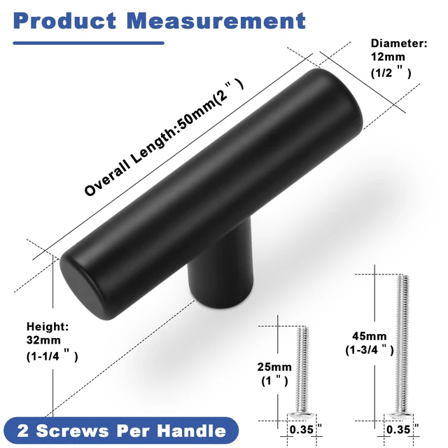 Alt view image 4 of 7 - 30 Pack Cabinet Knobs Matte Black Drawer Knobs Stainless Steel 2 Inch Overall Length Dresser Knobs for Cabinets Cupboard Bathroom Kitchen Hardware, Single Hole T Bar Knobs