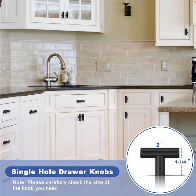 Alt view image 7 of 7 - 30 Pack Cabinet Knobs Matte Black Drawer Knobs Stainless Steel 2 Inch Overall Length Dresser Knobs for Cabinets Cupboard Bathroom Kitchen Hardware, Single Hole T Bar Knobs