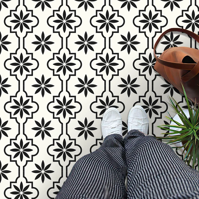 Main image of Peel and Stick Floor Tile Vinyl Flooring 40PCS 7.87" x 7.87" Renter Friendly Removable Waterproof DIY Bathroom Kitchen Fireplace Pet House Stairs Bedrooms Wall Self-Adhesive Black White