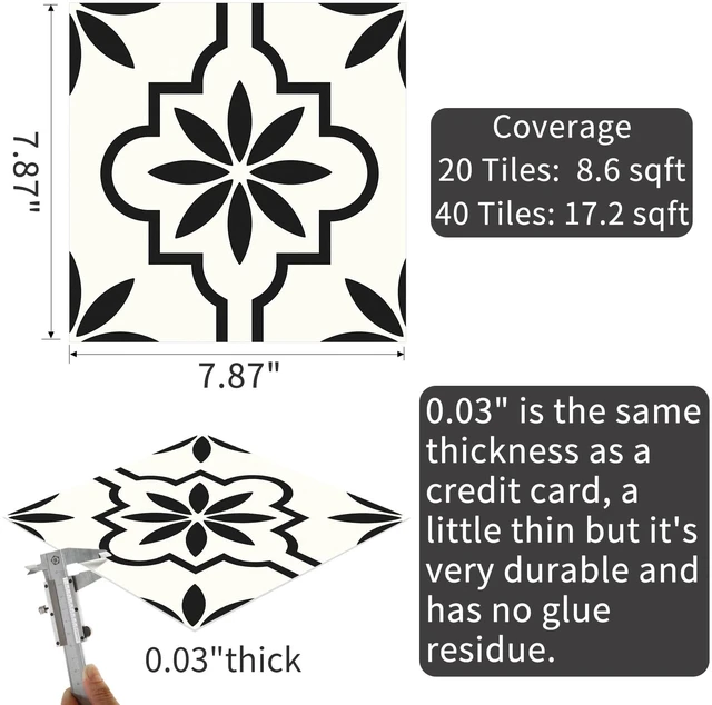 Alt view image 2 of 6 - Peel and Stick Floor Tile Vinyl Flooring 40PCS 7.87" x 7.87" Renter Friendly Removable Waterproof DIY Bathroom Kitchen Fireplace Pet House Stairs Bedrooms Wall Self-Adhesive Black White