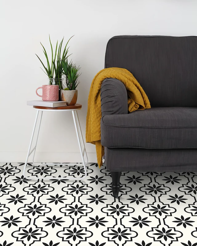 Alt view image 4 of 6 - Peel and Stick Floor Tile Vinyl Flooring 40PCS 7.87" x 7.87" Renter Friendly Removable Waterproof DIY Bathroom Kitchen Fireplace Pet House Stairs Bedrooms Wall Self-Adhesive Black White