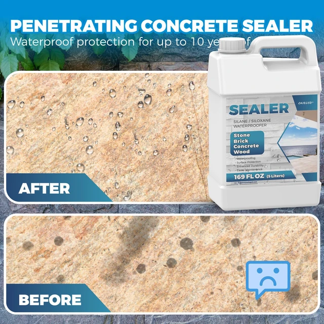 Alt view image 2 of 7 - 1.3 Gallon All Purpose Concrete Sealer, Penetrating Water Repellent Protects Concrete, Brick, Pavers and Stone from Water Damage with a Long-Lasting Penetrating Barrier for Outdoor Surfaces