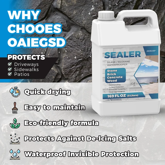Alt view image 3 of 7 - 1.3 Gallon All Purpose Concrete Sealer, Penetrating Water Repellent Protects Concrete, Brick, Pavers and Stone from Water Damage with a Long-Lasting Penetrating Barrier for Outdoor Surfaces