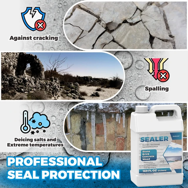 Alt view image 4 of 7 - 1.3 Gallon All Purpose Concrete Sealer, Penetrating Water Repellent Protects Concrete, Brick, Pavers and Stone from Water Damage with a Long-Lasting Penetrating Barrier for Outdoor Surfaces