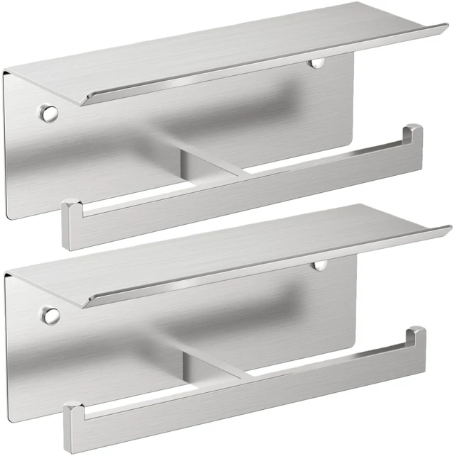 Main image of Toilet Paper Holder with Shelf, Commercial Toilet Paper Dispenser Brushed Nickel 2 Pack | SUS304 Stainless Steel Wall Mount Double Bathroom Tissue Roll Holder for Hotel, Apartments, etc