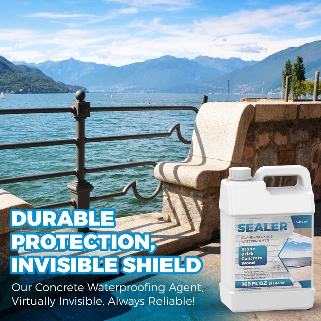 Alt view image 5 of 7 - 1.3 Gallon All Purpose Concrete Sealer, Penetrating Water Repellent Protects Concrete, Brick, Pavers and Stone from Water Damage with a Long-Lasting Penetrating Barrier for Outdoor Surfaces