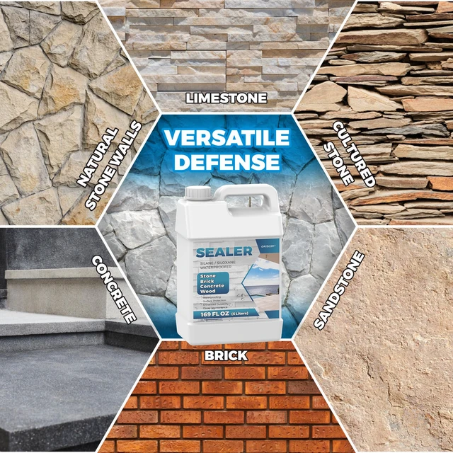 Alt view image 7 of 7 - 1.3 Gallon All Purpose Concrete Sealer, Penetrating Water Repellent Protects Concrete, Brick, Pavers and Stone from Water Damage with a Long-Lasting Penetrating Barrier for Outdoor Surfaces