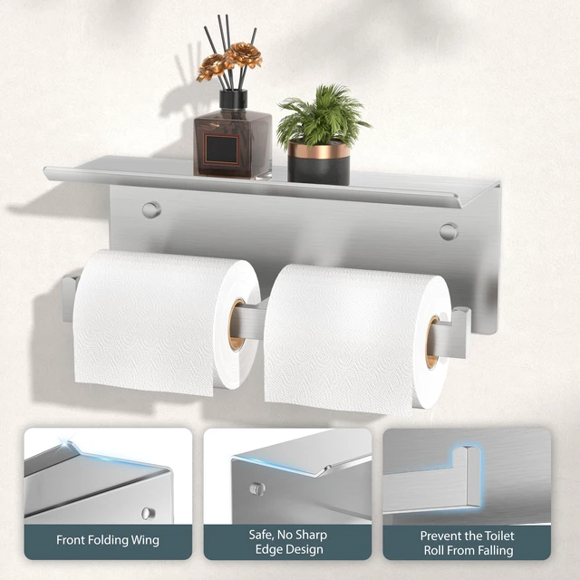 Alt view image 6 of 7 - Toilet Paper Holder with Shelf, Commercial Toilet Paper Dispenser Brushed Nickel 2 Pack | SUS304 Stainless Steel Wall Mount Double Bathroom Tissue Roll Holder for Hotel, Apartments, etc