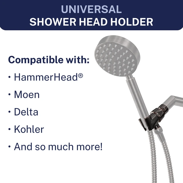 Alt view image 3 of 7 - Solid Metal Handheld Showerhead Holder, Adjustable Wand Holder with Universal Wall Hook Bracket and Brass Pivot Ball, Oil Rubbed Bronze
