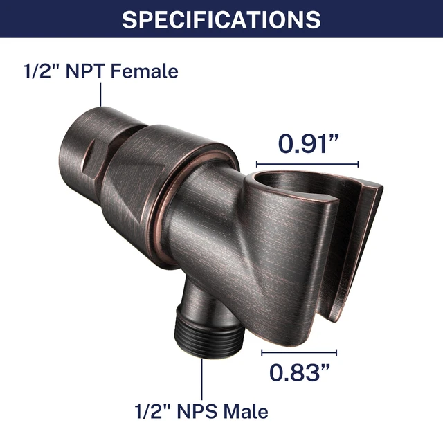 Alt view image 5 of 7 - Solid Metal Handheld Showerhead Holder, Adjustable Wand Holder with Universal Wall Hook Bracket and Brass Pivot Ball, Oil Rubbed Bronze