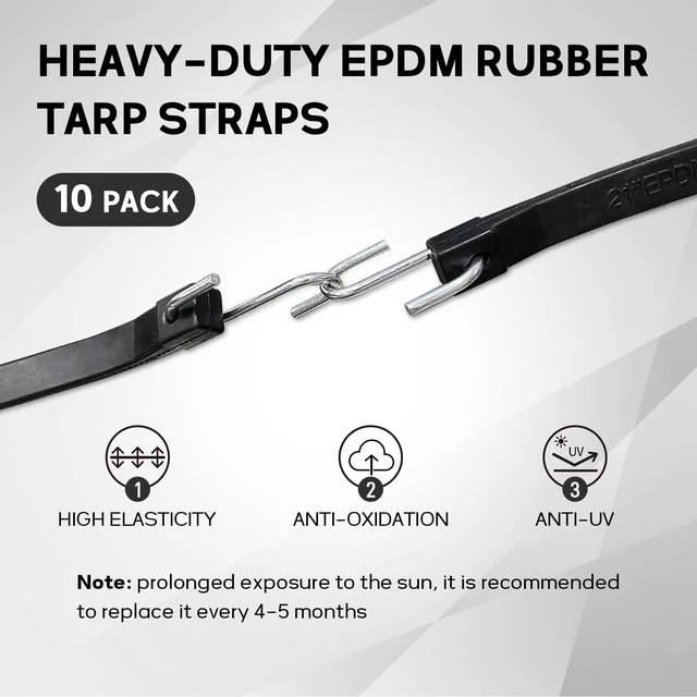 Alt view image 3 of 7 - 31" Rubber Tarp Straps with 150% Max Stretch, 100% EPDM Bungee Cords with Metal Crimped S Hooks, Ideal for Securing Tarps, Cargo, Canvases, Weatherproof (10 Pack)