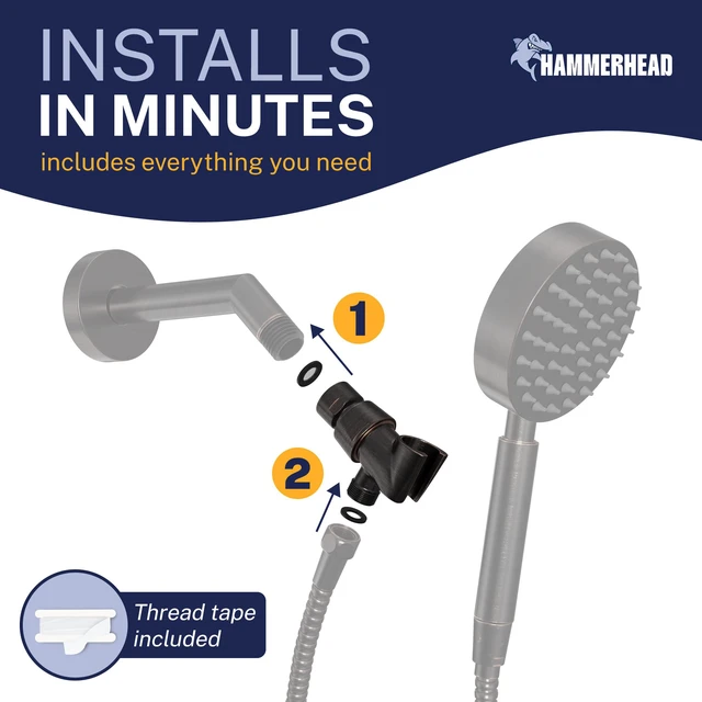 Alt view image 6 of 7 - Solid Metal Handheld Showerhead Holder, Adjustable Wand Holder with Universal Wall Hook Bracket and Brass Pivot Ball, Oil Rubbed Bronze