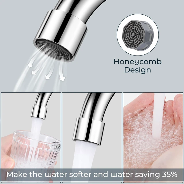Alt view image 4 of 7 - 4" Bathroom Sink Faucet, 2-Handle Chrome, Pop-Up Drain Included 360° swivel spout, ceramic cartridge, 20% water-saving aerator, RV ready
