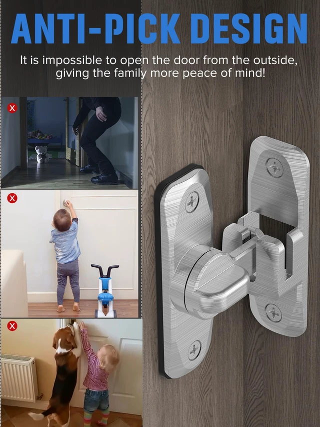 Alt view image 3 of 7 - 90/180 Degree Flip Barn Door Lock, Sliding Door Latch, Silver-4PC Protect Privacy - Security Lock, Small Gate Latches Hardware for Barn, Garden, Bathroom, Cabinet, Window
