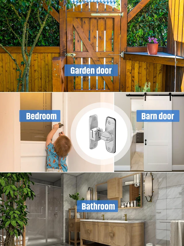 Alt view image 7 of 7 - 90/180 Degree Flip Barn Door Lock, Sliding Door Latch, Silver-4PC Protect Privacy - Security Lock, Small Gate Latches Hardware for Barn, Garden, Bathroom, Cabinet, Window
