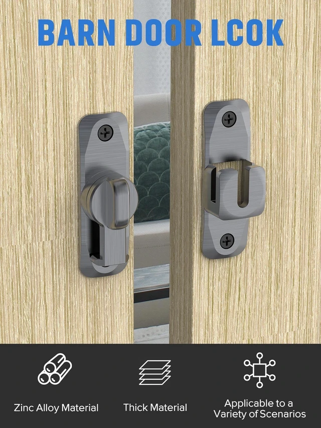 Alt view image 2 of 7 - 90/180 Degree Flip Barn Door Lock, Sliding Door Latch, Grey-4PCS Protect Privacy - Security Lock, Small Gate Latches Hardware for Barn, Garden, Bathroom, Cabinet, Window