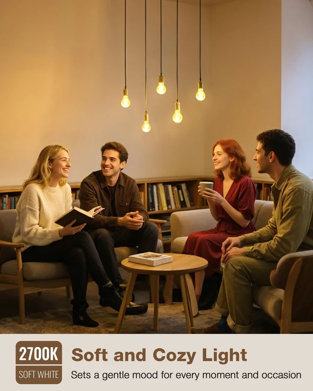 Alt view image 5 of 7 - A19 Soft White Edison Bulbs, Dimmable E26 LED 60 Watt Equivalent 6 Pack 2700K warm relaxing vintage light for cozy living rooms. Antique old-fashioned style 700LM glow without harsh blinding glare