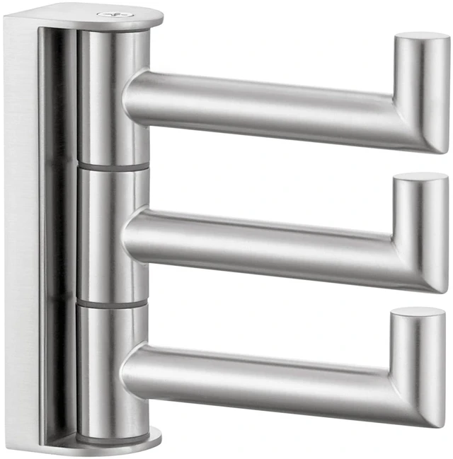 Main image of Swivel Towel Hook 3 Arms, Robe Coat Wall Hook, Brushed Nickel Solid SUS304 Stainless Steel, Hand Towel Holder for Bathroom Shower Kitchen, Fold Flush to the Wall, Screws Mounted