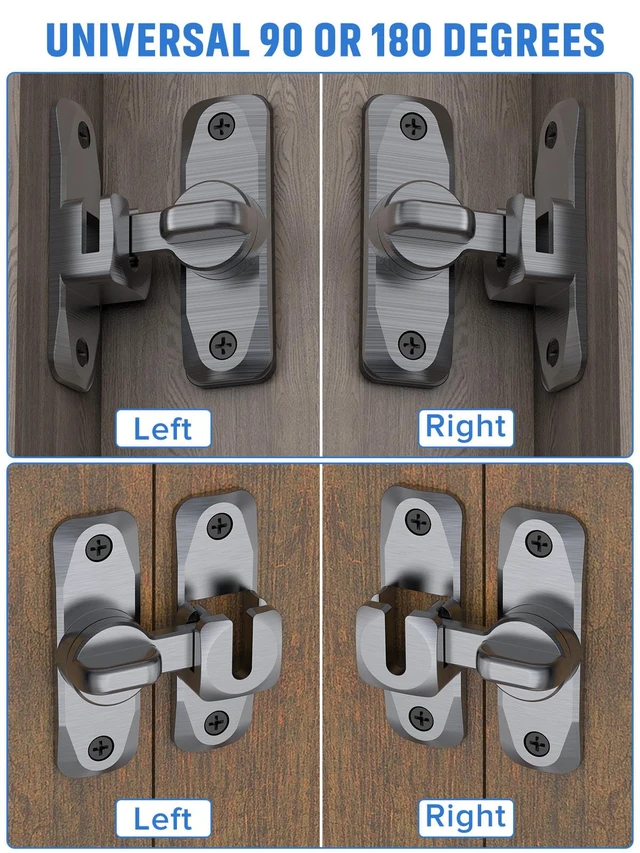 Alt view image 6 of 7 - 90/180 Degree Flip Barn Door Lock, Sliding Door Latch, Grey-4PCS Protect Privacy - Security Lock, Small Gate Latches Hardware for Barn, Garden, Bathroom, Cabinet, Window